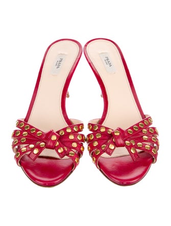 Prada Leather Studded Accents Slides
