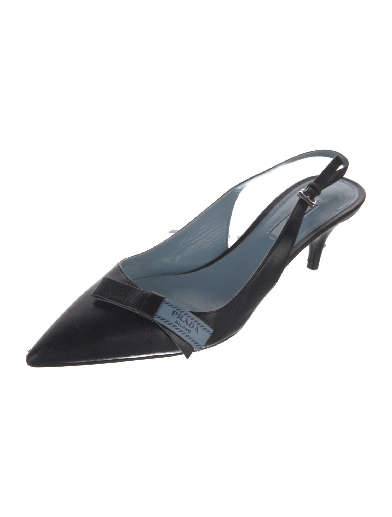 Prada Leather Bow Accents Slingback Pumps