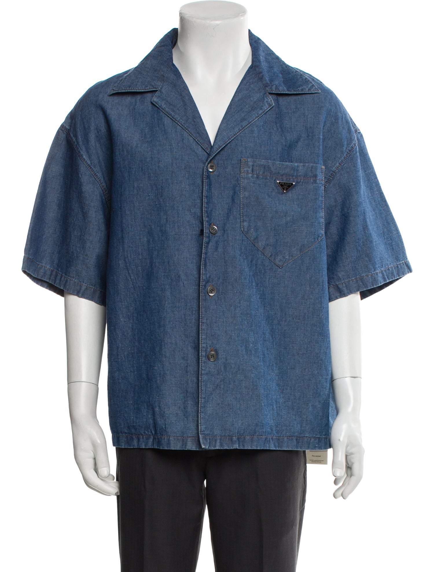 Prada 2021 Enameled Metal Triangle Denim Shirt w/ Tags