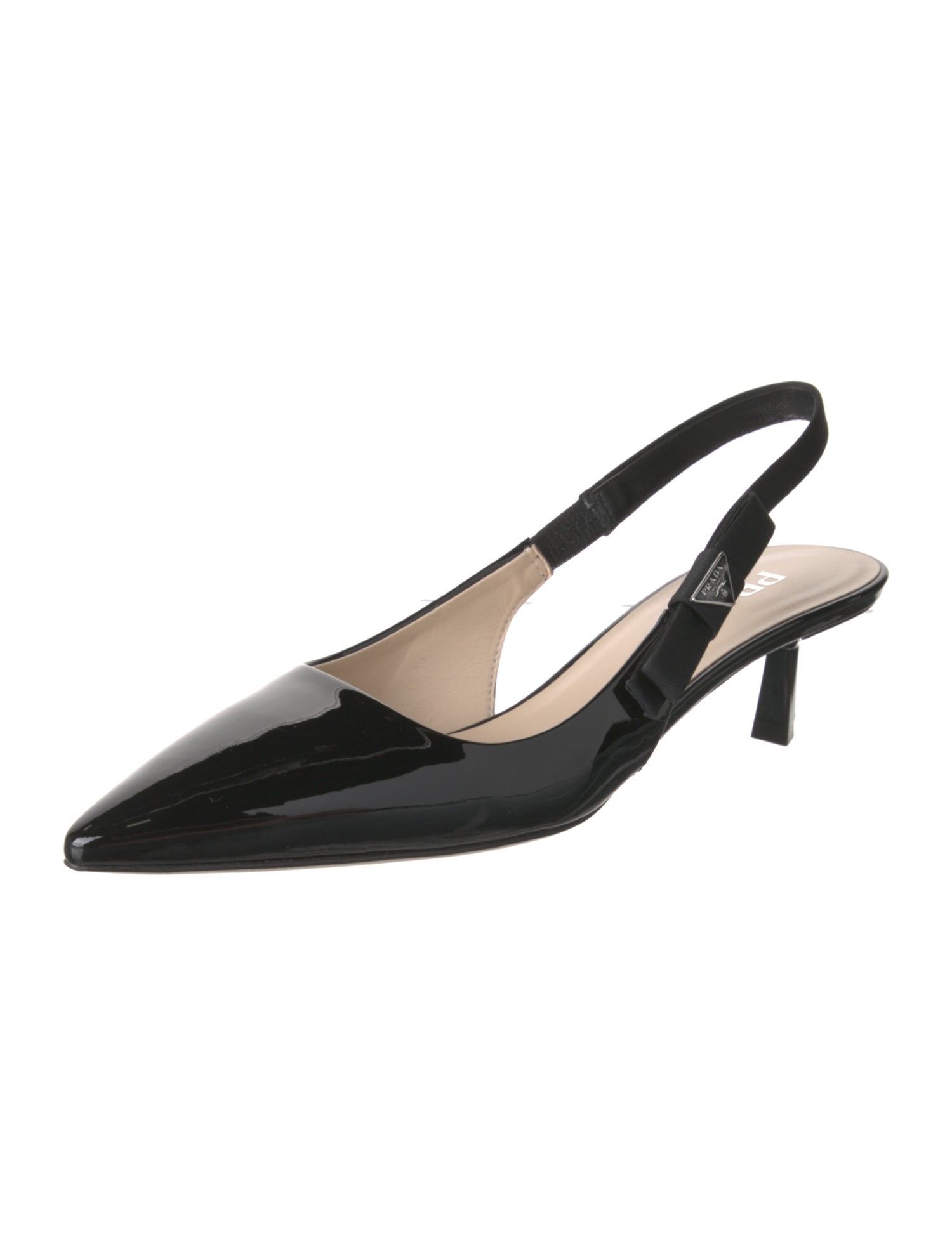 Prada Vara Bow Accent Patent Leather Slingback Pumps