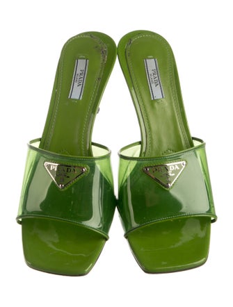Prada PVC Leather Trim Embellishment Slides