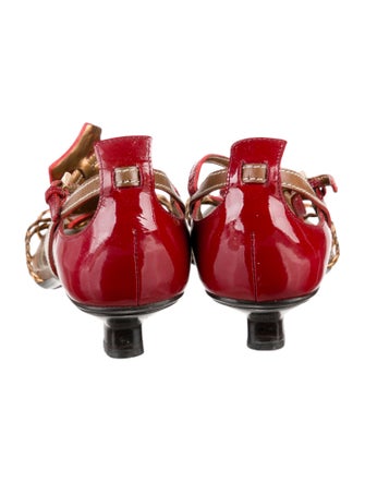 Prada Leather Printed T-Strap Sandals