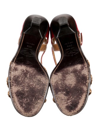 Prada Leather Printed T-Strap Sandals