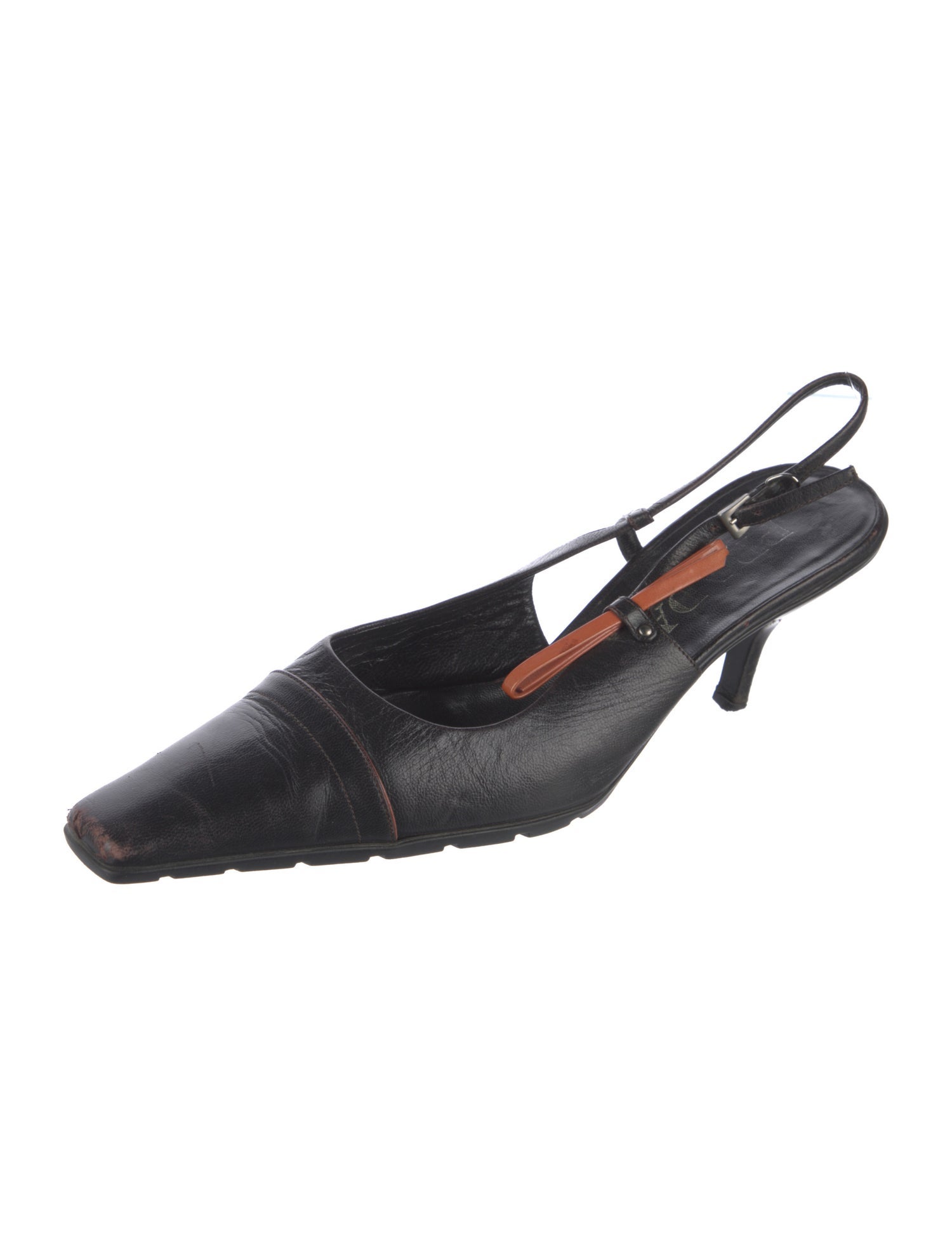 Prada Leather Bow Accents Slingback Pumps