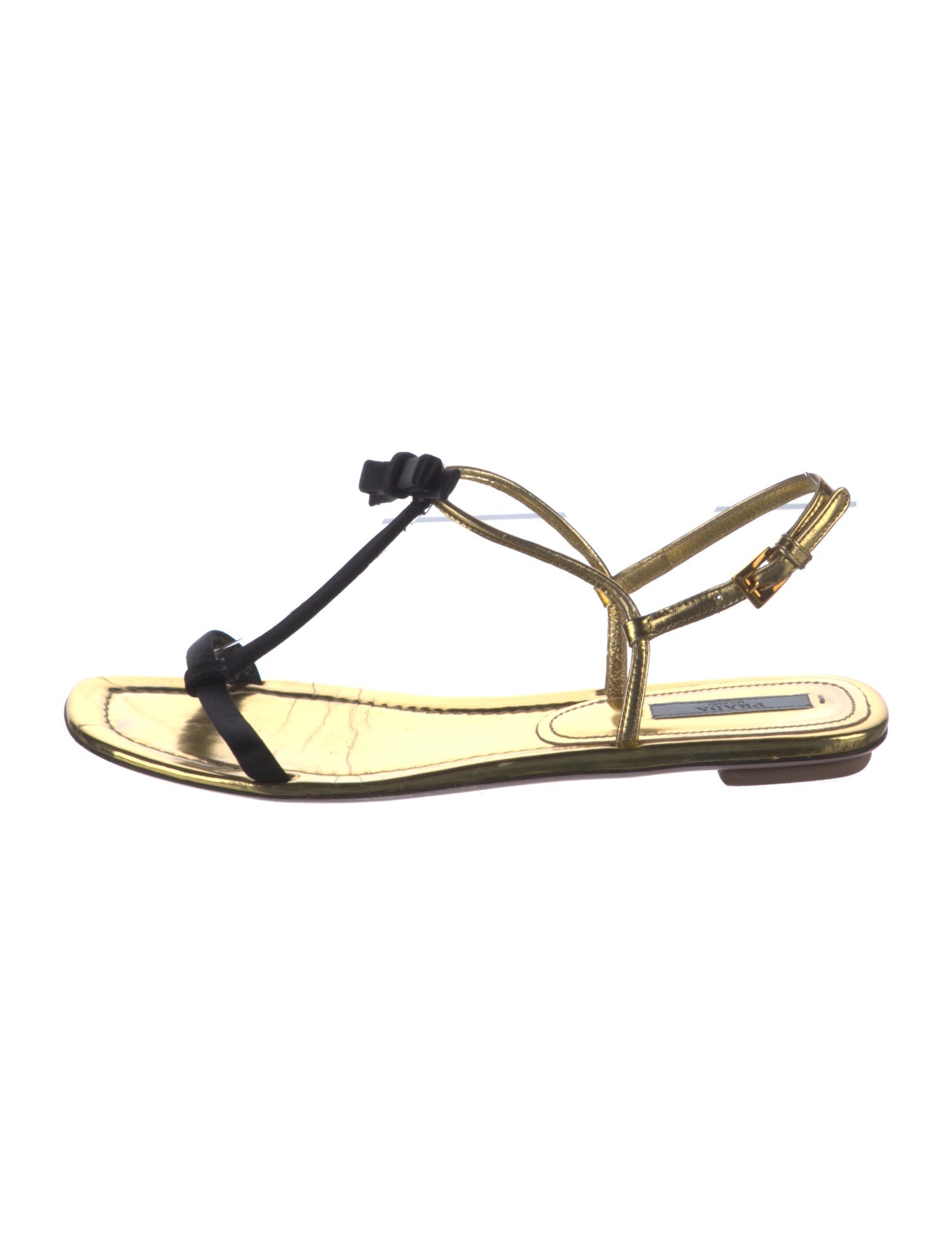 Prada Leather Bow Accents T-Strap Sandals