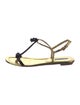 Prada Leather Bow Accents T-Strap Sandals