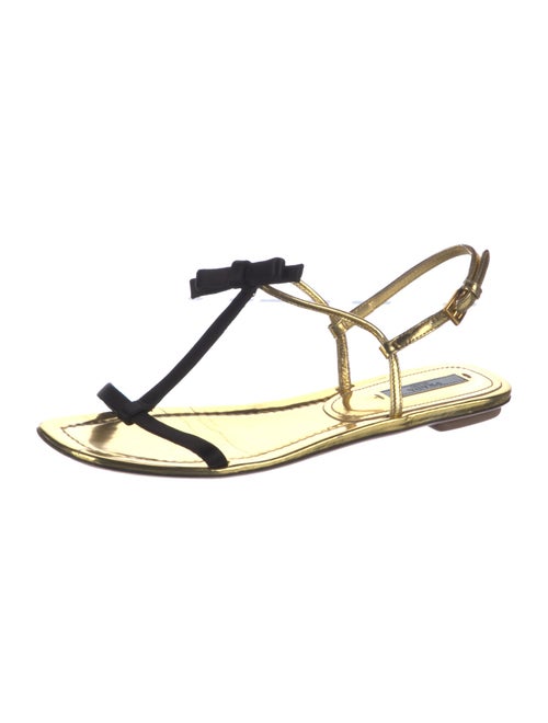 Prada Leather Bow Accents T-Strap Sandals