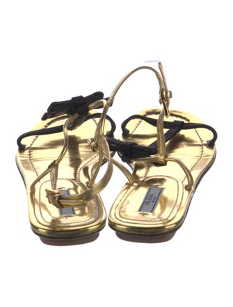 Prada Leather Bow Accents T-Strap Sandals