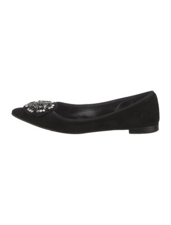 Prada Suede Crystal Embellishments Flats