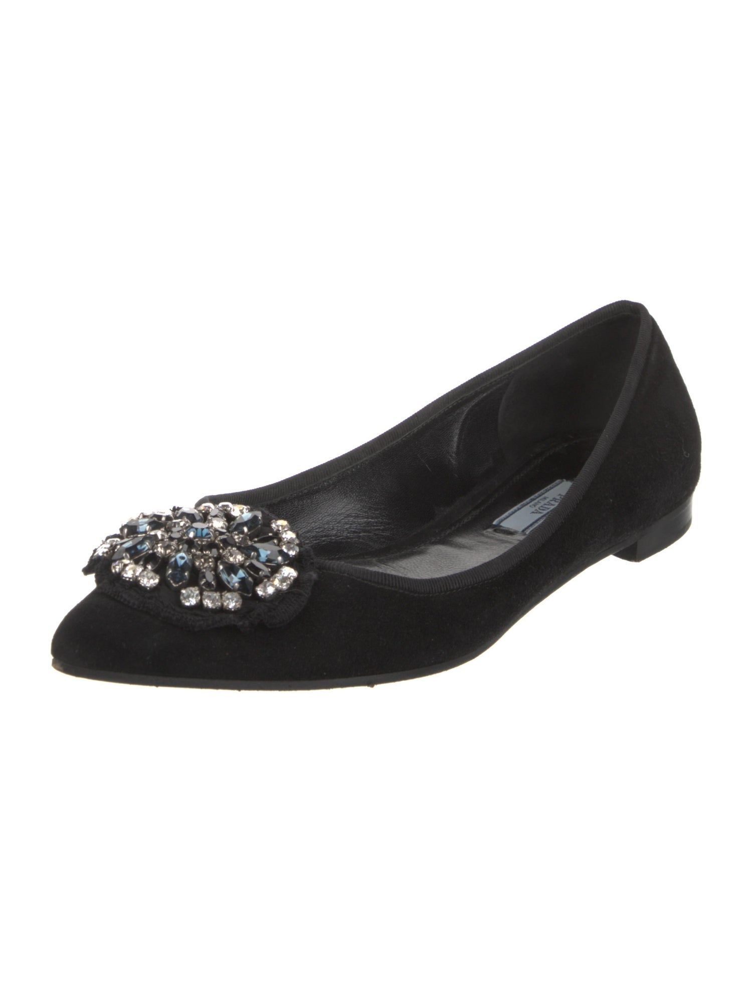 Prada Suede Crystal Embellishments Flats