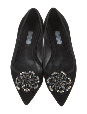Prada Suede Crystal Embellishments Flats
