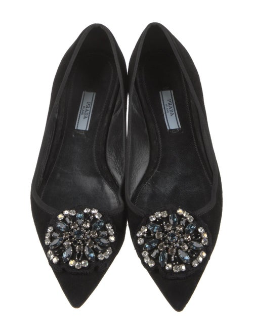Prada Suede Crystal Embellishments Flats