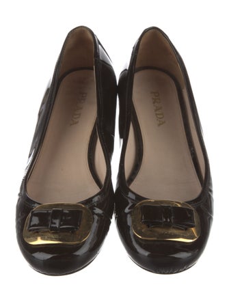 Prada Patent Leather Bow Accents Flats