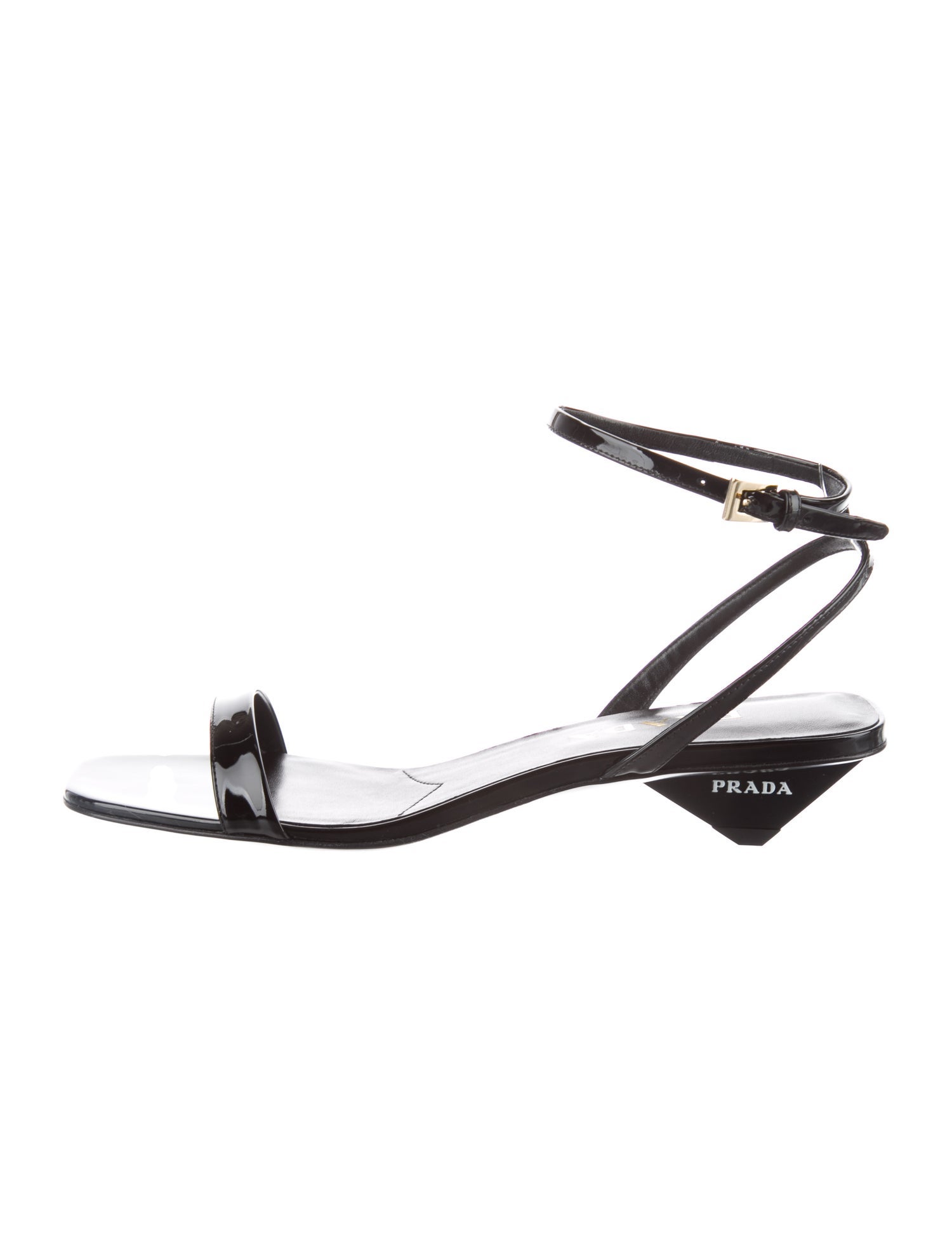Prada Enameled Metal Triangle Patent Leather Sandals w/ Tags