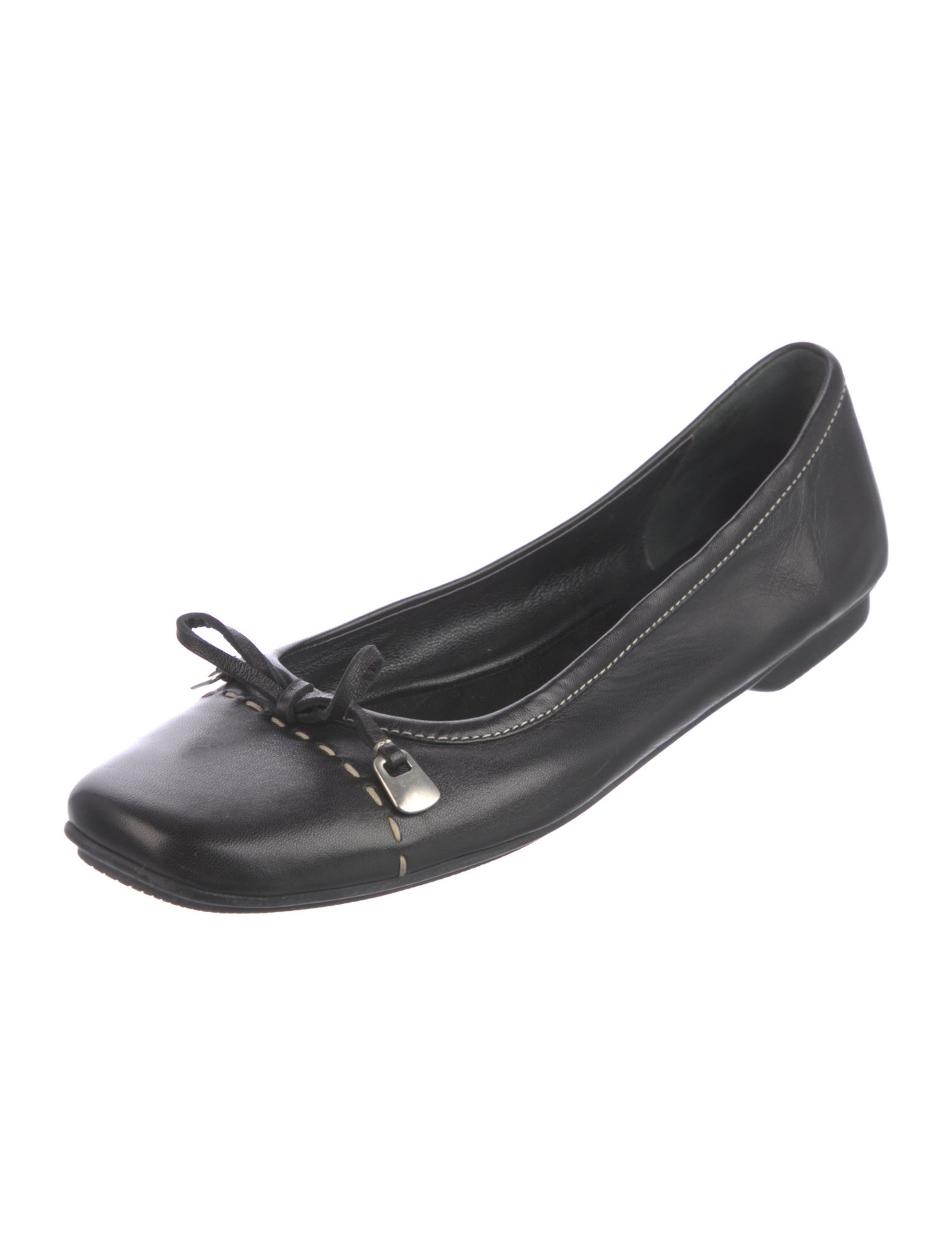 Prada Leather Bow Accents Ballet Flats