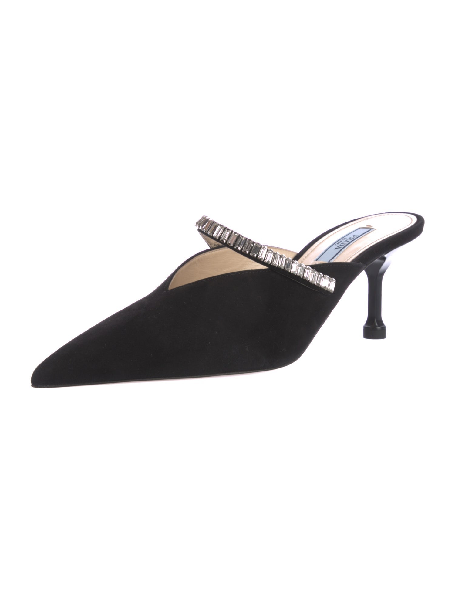 Prada Suede Crystal Embellishments Mules