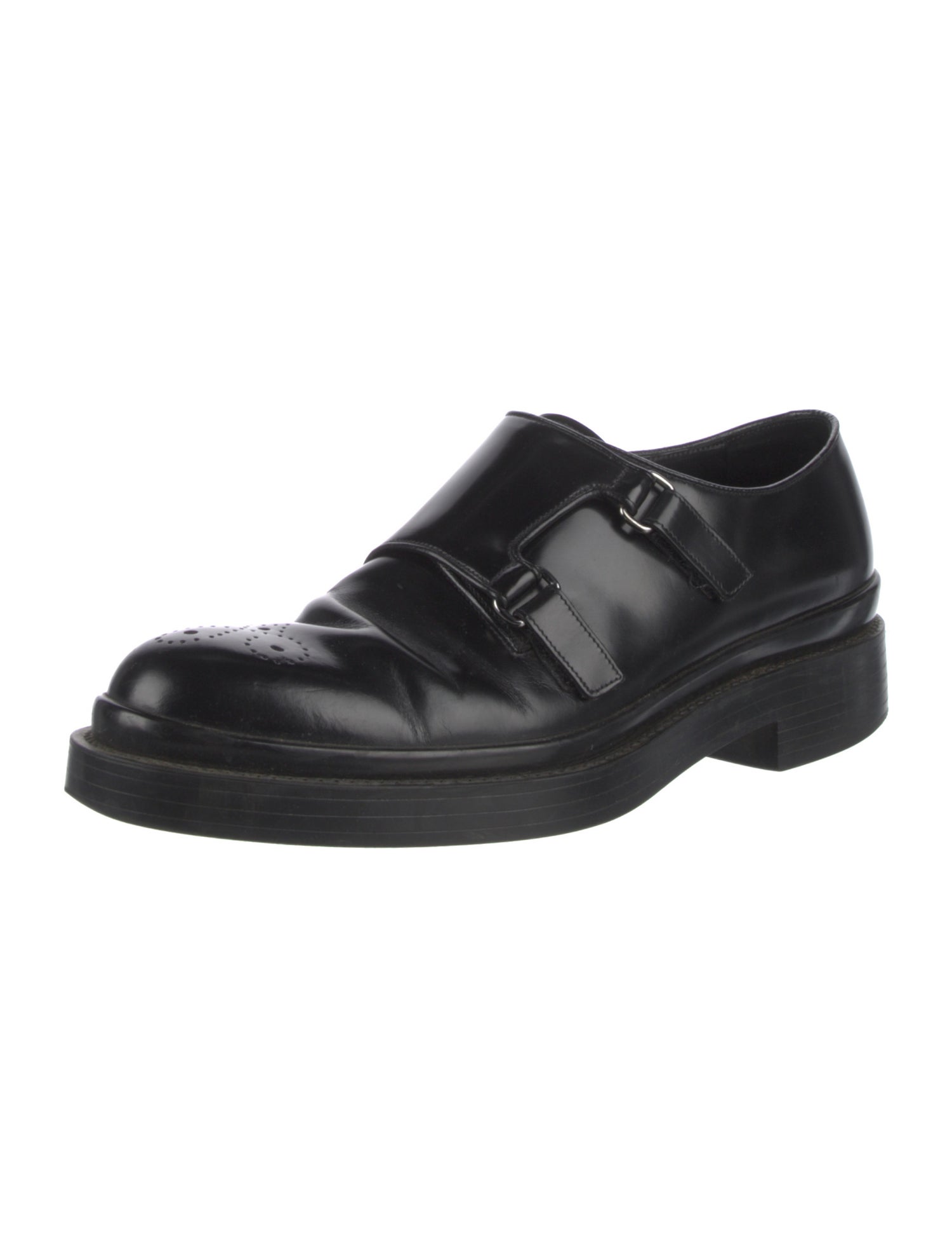 Prada Leather Lasercut Accents Monk Straps