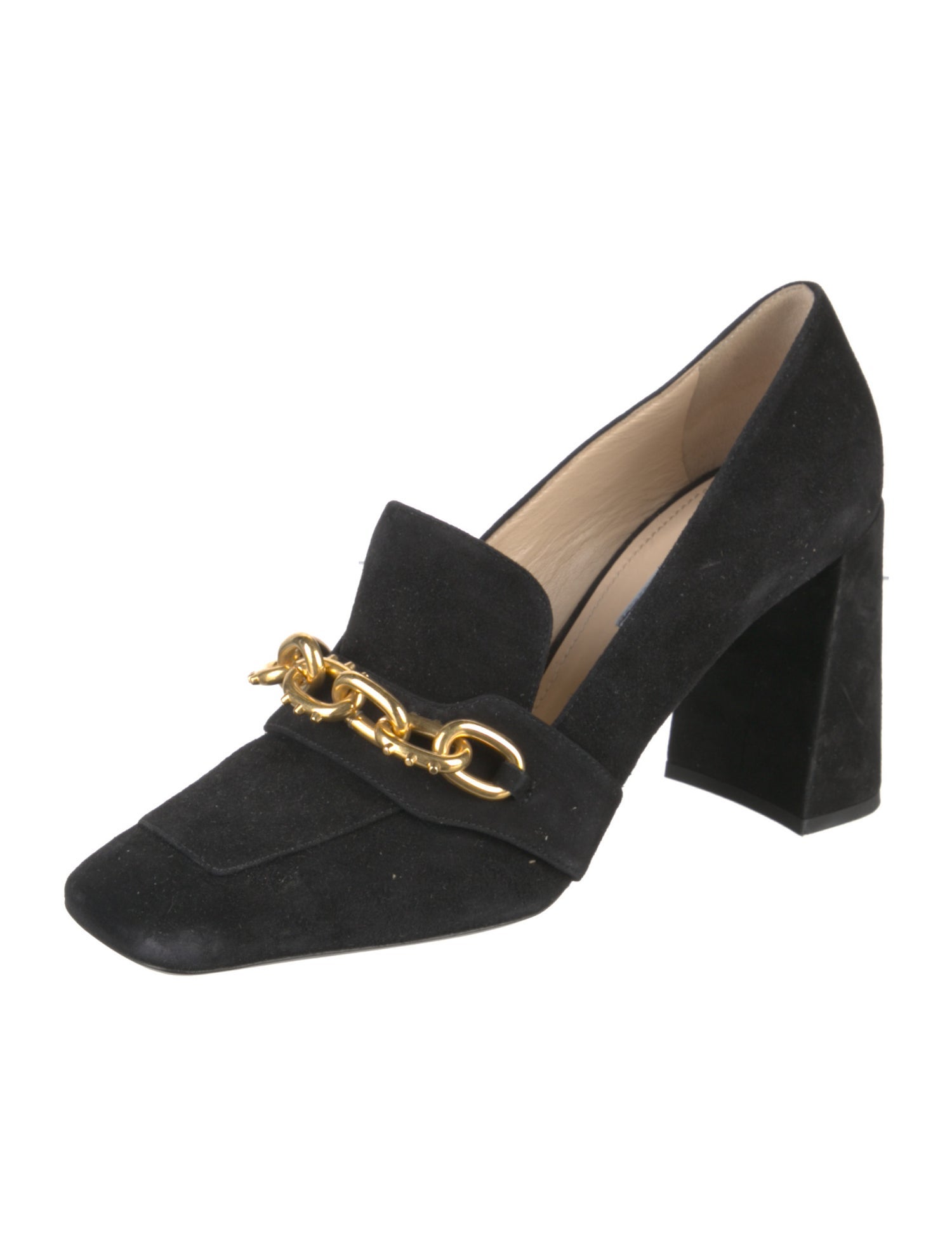 Prada Suede Chain-Link Accents Pumps