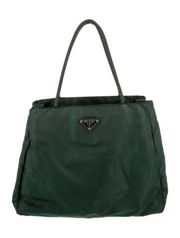 Prada Handle Bags Enameled Metal Triangle Tessuto City Vintage