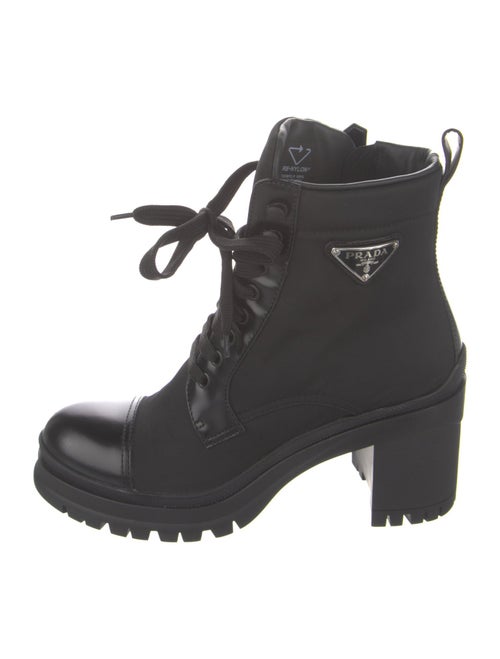 Prada Enameled Metal Triangle Nylon Combat Boots