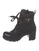 Prada Enameled Metal Triangle Nylon Combat Boots