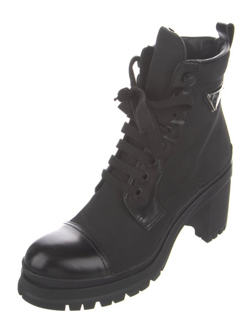 Prada Enameled Metal Triangle Nylon Combat Boots