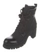 Prada Enameled Metal Triangle Nylon Combat Boots