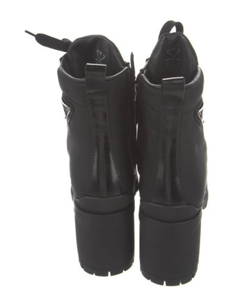 Prada Enameled Metal Triangle Nylon Combat Boots