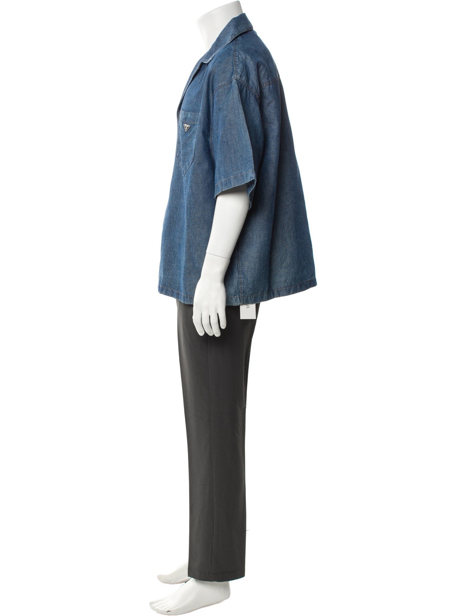 Prada 2023 Enameled Metal Triangle Denim Shirt