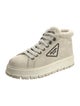 Prada Enameled Metal Triangle Suede Sneakers