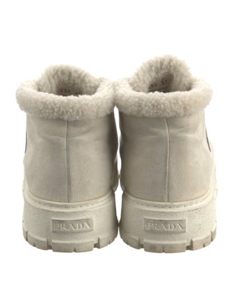 Prada Enameled Metal Triangle Suede Sneakers