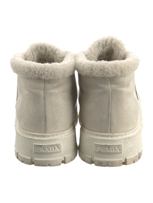 Prada Enameled Metal Triangle Suede Sneakers