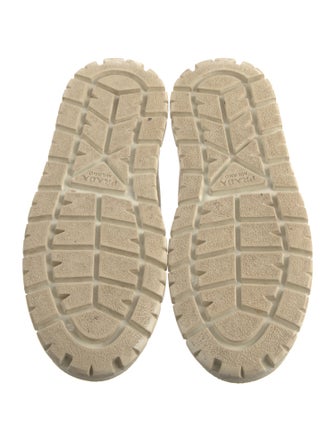 Prada Enameled Metal Triangle Suede Sneakers