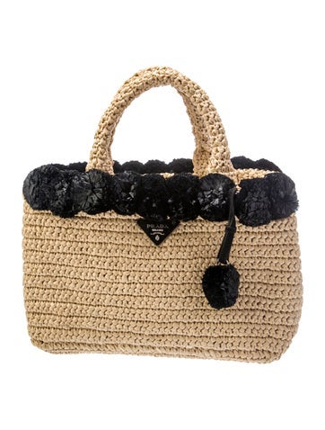 Prada Totes Raffia Grass Pom Tote