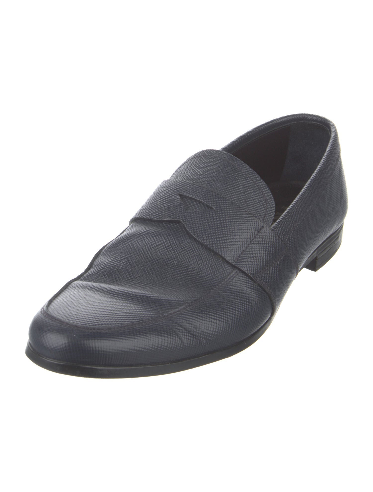 Prada Embossed Leather Lasercut Accents Loafers