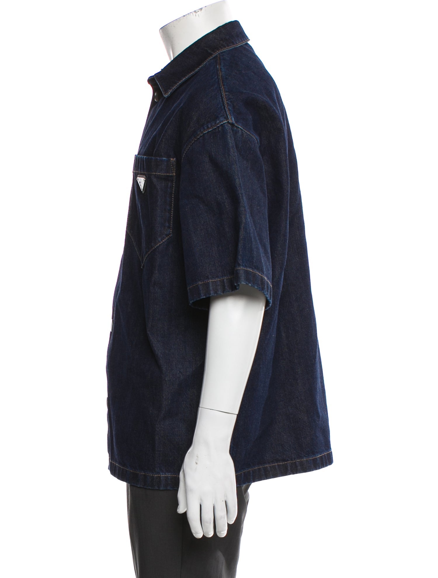 Prada 2022 Enameled Metal Triangle Denim Shirt