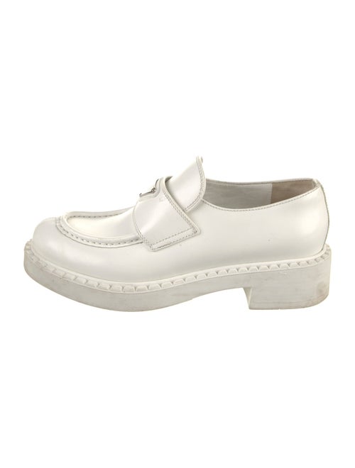 Prada Enameled Metal Triangle Leather Loafers