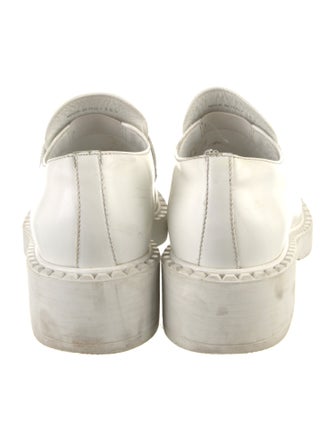 Prada Enameled Metal Triangle Leather Loafers