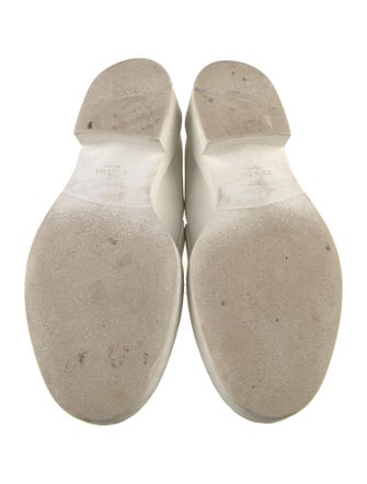 Prada Enameled Metal Triangle Leather Loafers