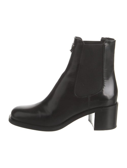 Prada Enameled Metal Triangle Leather Chelsea Boots