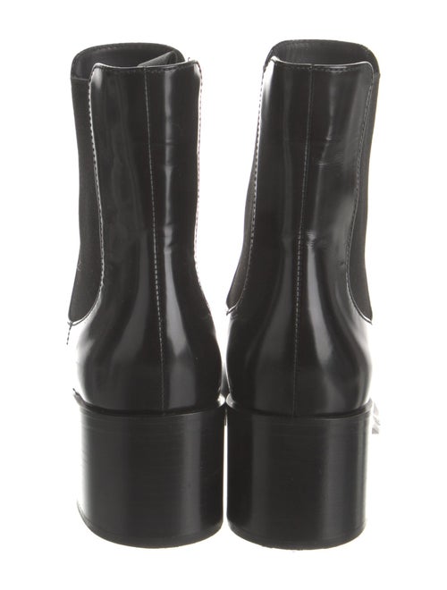 Prada Enameled Metal Triangle Leather Chelsea Boots