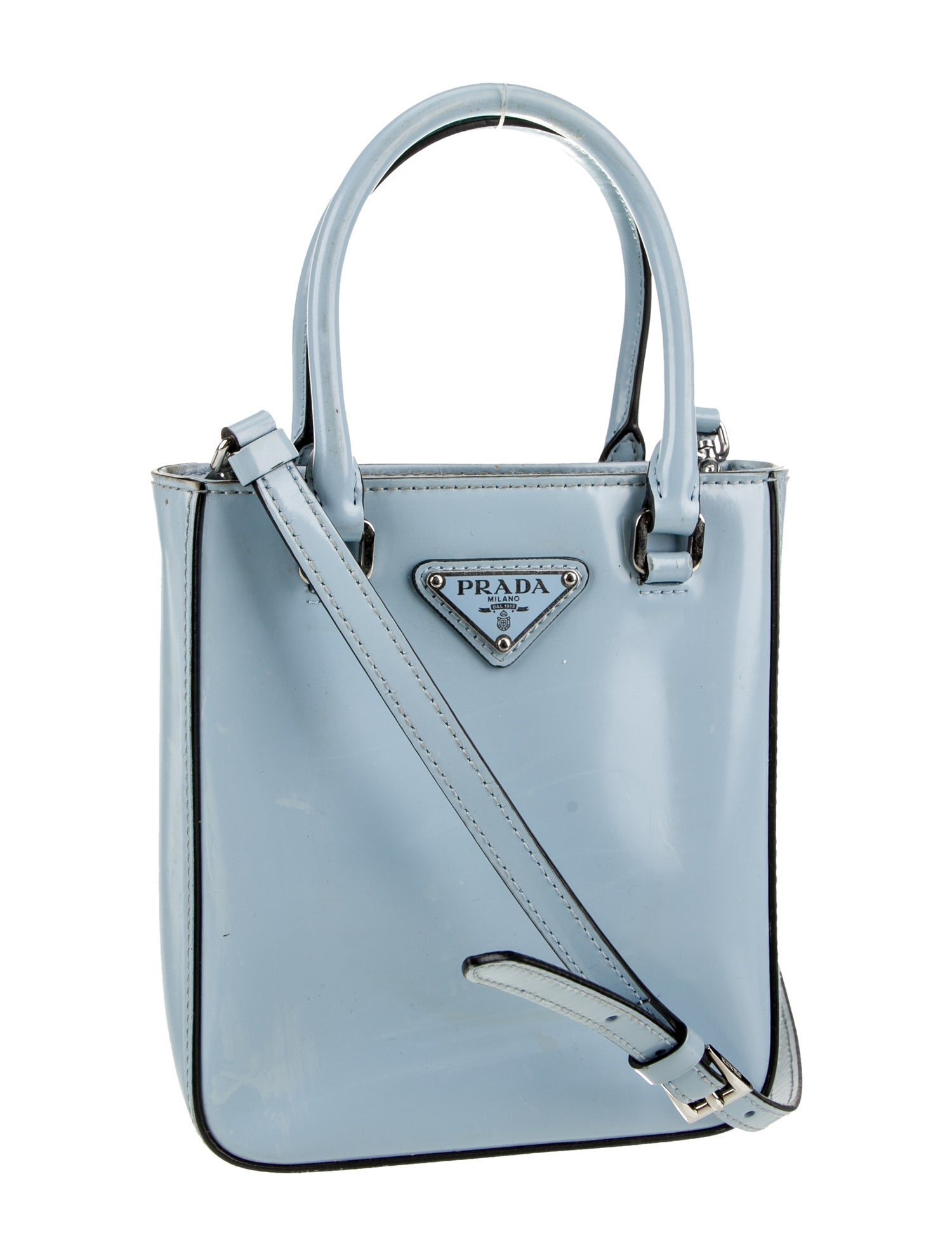 Prada Enameled Metal Triangle Crossbody Bag