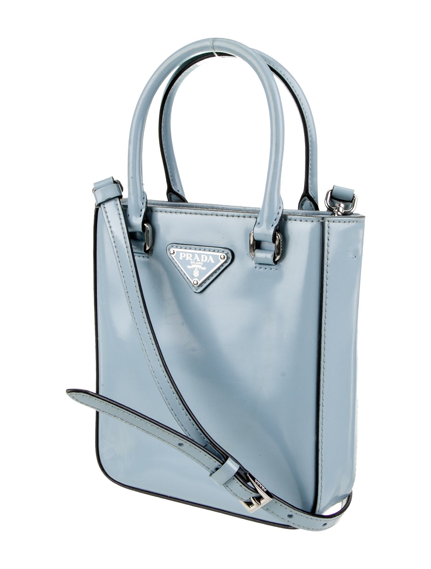 Prada Enameled Metal Triangle Crossbody Bag