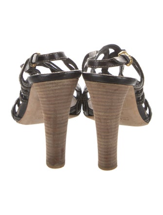 Prada Leather Whipstitch Trim Slingback Sandals