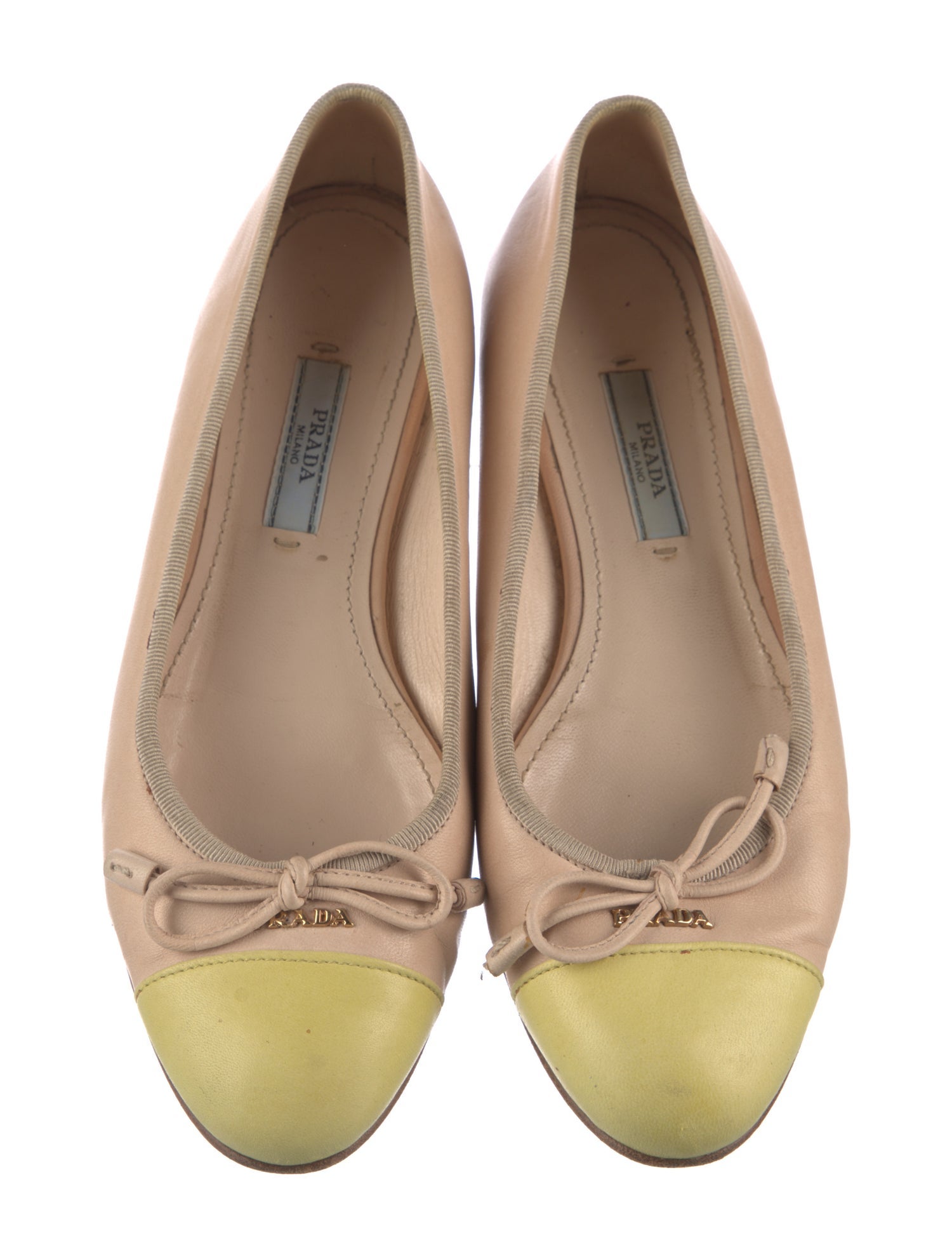 Prada Leather Bow Accents Ballet Flats