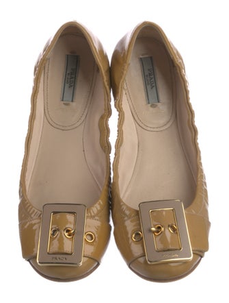 Prada Patent Leather Bow Accents Ballet Flats