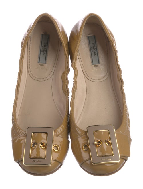 Prada Patent Leather Bow Accents Ballet Flats