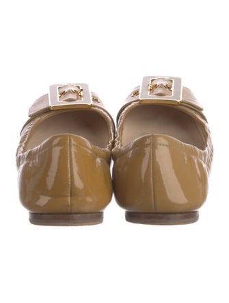 Prada Patent Leather Bow Accents Ballet Flats