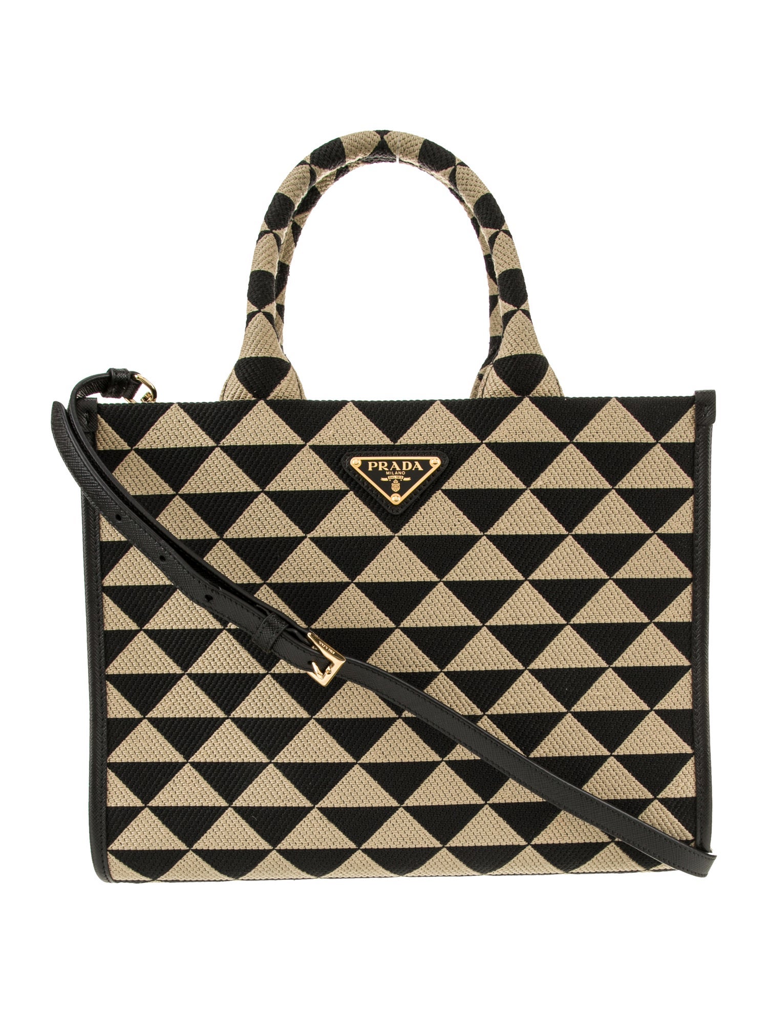 Prada Saffiano Leather Small Triangolo Jacquard Symbole Tote Small
