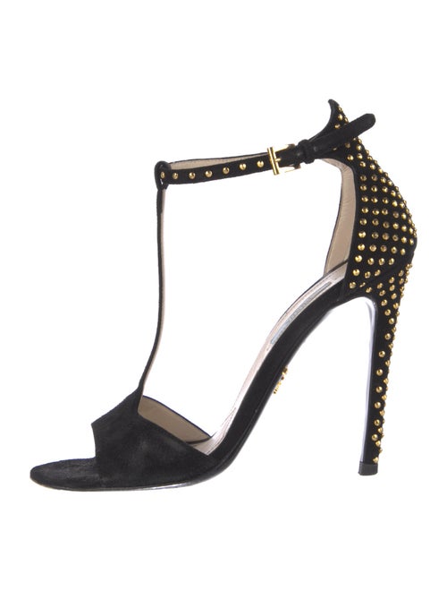 Prada Suede Studded Accents T-Strap Sandals